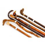 A collection of six assorted walking sticks, late 19th and 20th Century,