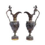 A pair of 19th Century bronze ewers, circa 1880, possibly French,