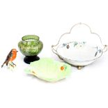 A Beswick salad dish, a Goebel 'Robin', an Edwardian lustre dish and stand with spoon,