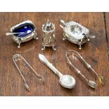 A parcel of silver condiments and mixed silver flatware