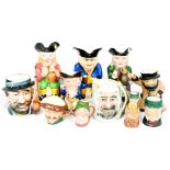 A collection of assorted character and Toby jugs, comprising three Royal Doulton jugs,