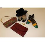 A burgundy clutch - multi coloured bag with strap (1980s) ladies leather flats with multi coloured