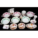 Fourteen pieces of Royal Crown Derby including six double handled bowls, mug, jug,