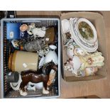 A box of ceramics including lamp with cherubs, Italian, Beswick birds,