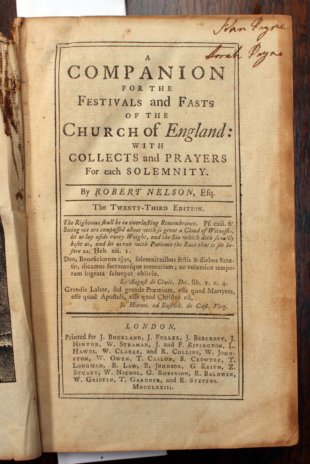 'A Companion for the Festivals and Fasts of The Church of England with collects and prayers for