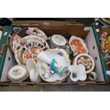 A box of assorted 19th Century Royal Crown Derby and Stevenson & Hancock ceramics, including vases,