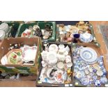 A collection of ceramics including a box of Delph ware trinkets, Clarice Cliff coffee pot,