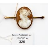 A 9ct gold mounted cameo brooch on 9ct gold bar, marked SB and SLPT 24914 9CT,