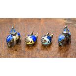 A novelty four piece 925 silver and enamel miniature condiment set,