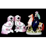 A Staffordshire pottery figure 'Empress of France' on horse back together with a pair of late