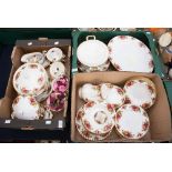 Royal Albert Old Country Roses dinnerware including three serving dishes with lids, meat plates,