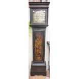 An early 18th Century Chinoiserie black lacquered eight day longcase clock,