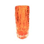 A Whitefriars tangerine bark textured cylinder vase, circa 1970's, designed by Geoffrey Baxter,