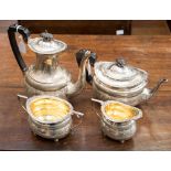 A Victorian silver four piece boat shape tea and coffee set, Elkington and Co Ltd, Birmingham 1897,