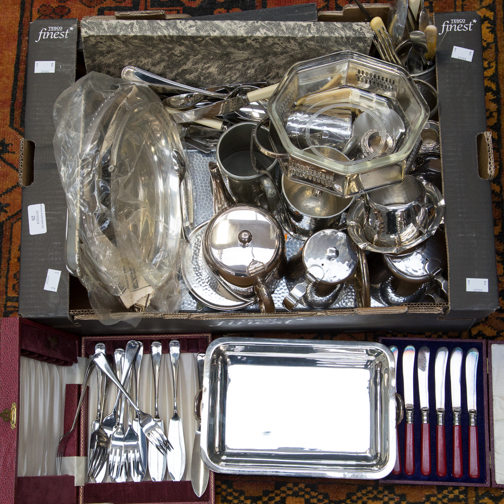 A collection of plated ware various to include teasets, tureens,