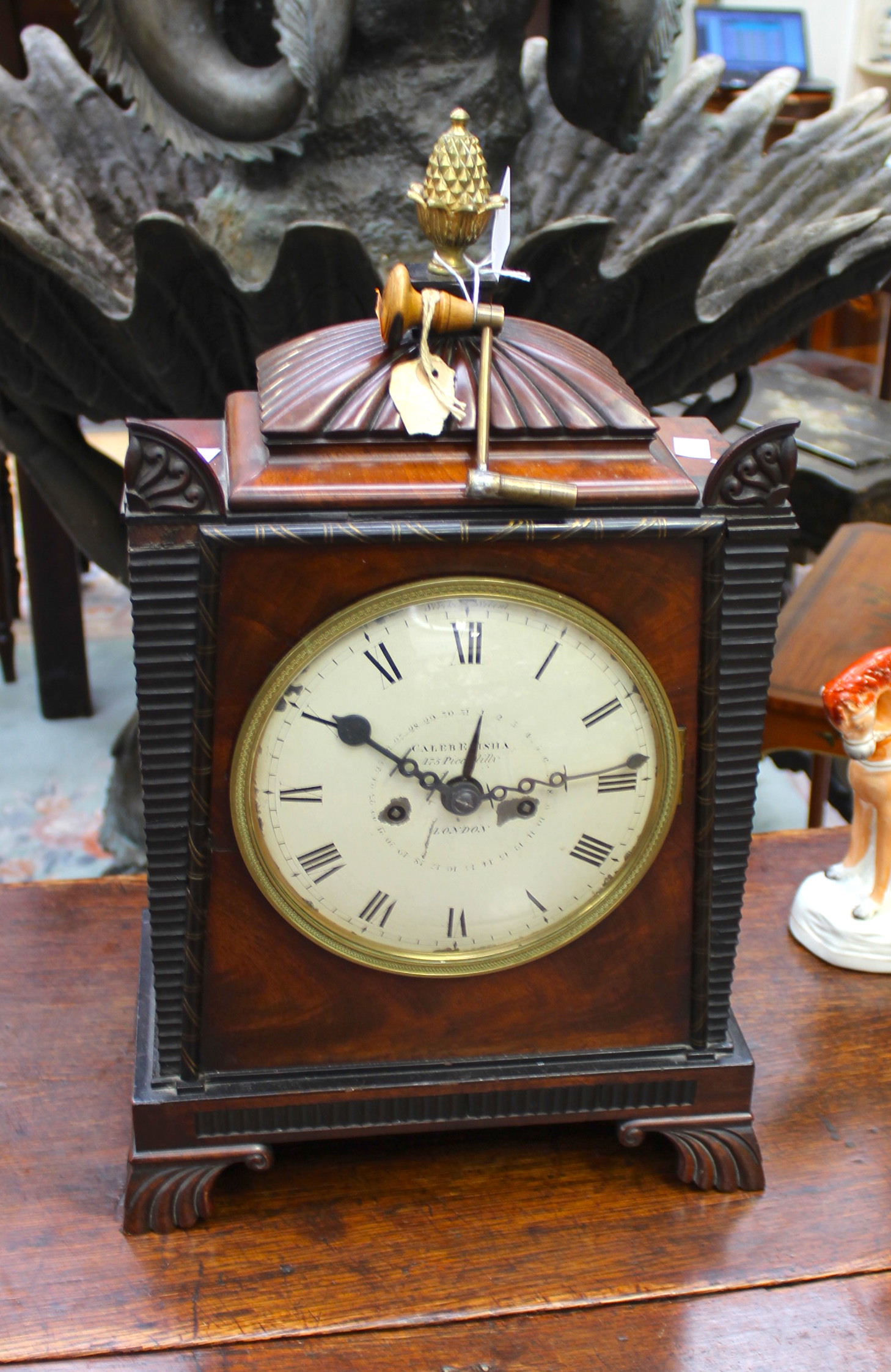 A 19th Century clock, mahogany bracket clock, Caleb Elisha, 175 Piccadilly, London, circa 1860,