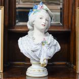 Large parian bust of a lady, handpainted detailing, signed to the back A.