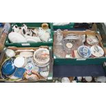 Three boxes of ceramics and glassware including a pair of decanters, plates,