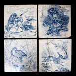 Four Wedgwood blue and white tiles, depicting hunting scenes, each measuring approx 20.