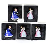 Five Royal Doulton miniature ladies, comprising Amy M249 and Mary M250, including multiple figures,