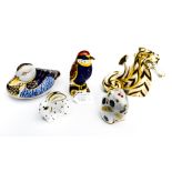 Five Royal Crown Derby paperweights unboxed seconds, to include Seahorse, Hummingbird,
