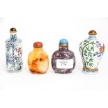 A collection of four Chinese scent bottles to include two porcelain examples,