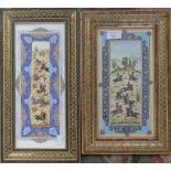 Two Middle Eastern paintings on bone depicting equestrian scenes,