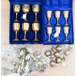 Two cased EPNS goblets, with a bag of EPNS flatware, and one silver teaspoon,