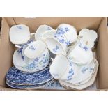 A box of blue and white Coalport part tea wares, with Royal Stafford part tea service (pattern No.