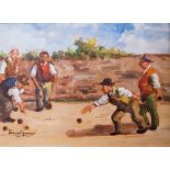 Italian School, study of gentlemen playing boulles, street scene, indistinctly signed,