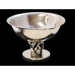 A Danish silver pedestal bowl, Danks Guldsmede Handvaerk, hand hammered bowl with everted rim,