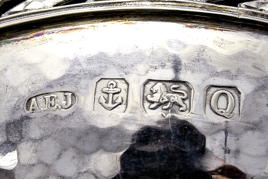 A pair of Arts and Crafts silver bowls, planished form with reticulated cast leaf rim and foot, - Image 2 of 2