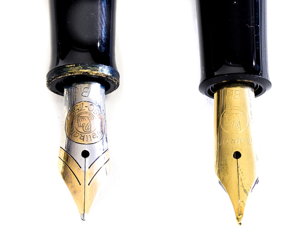 A Pelikan M200 fountain pen, black resin with gold trim, 18 carat gold broad nib, - Image 2 of 2