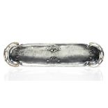 A WMF Jugendstil silver plated pen tray, pierced ends with raised stylised ivy design,