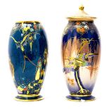 A Carlton Ware Fantasia pattern Bleu Royale vase, polychrome jewelled and gilded,