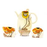 Clarice Cliff for Wilkinson, a Rhodanthe pattern Bonjour shape coffee set, including pot,