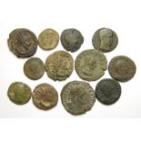 Twelve Roman bronze coins 3rd-4th Century Including coins of Licinius, Claudius II, Victorinus,