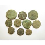 Ten Roman Coins, including bronzes of Carausius, Magnentius, Tetricus, Valentinian,