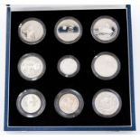 World War Two 50th Anniversary 1995 set of nine Silver Proof coins of Alderney, France, Guernsey,