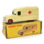 Dinky: A Dinky Toys No.253 "Daimler Ambulance", cream body, red hubs, contained within original box.