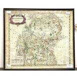 A Robert Mordon, 'Westmorland' hand tinted map, early 18th Century, 39cm high,