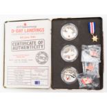 Three coin Silver Proof Medal set 60th Anniversary D-Day landings 2004, Alderney, Jersey,