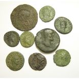 Collection Of Nine Roman Bronze Coins Antonia Dupondius of irregular British mintage Two Quinarii