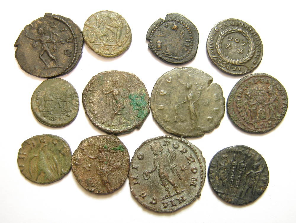 Twelve Roman bronze coins 3rd-4th Century Including coins of Licinius, Claudius II, Victorinus, - Image 2 of 2