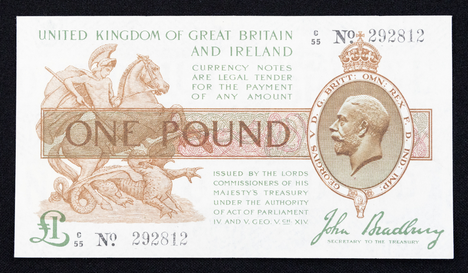 Banknote Treasury One Pound Bradbury issue January 1917 series C/55 292812 - Image 2 of 4