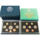 Proof Sets, Guernsey 1979, 1981 and in Blue Leatherette cases 1985 to 1989, Jersey 1981,