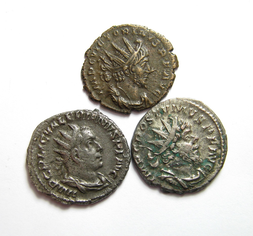 Three Roman Antoniniani, Valerian, Postumus Victorinus Valerian I Silver Antoninianus,