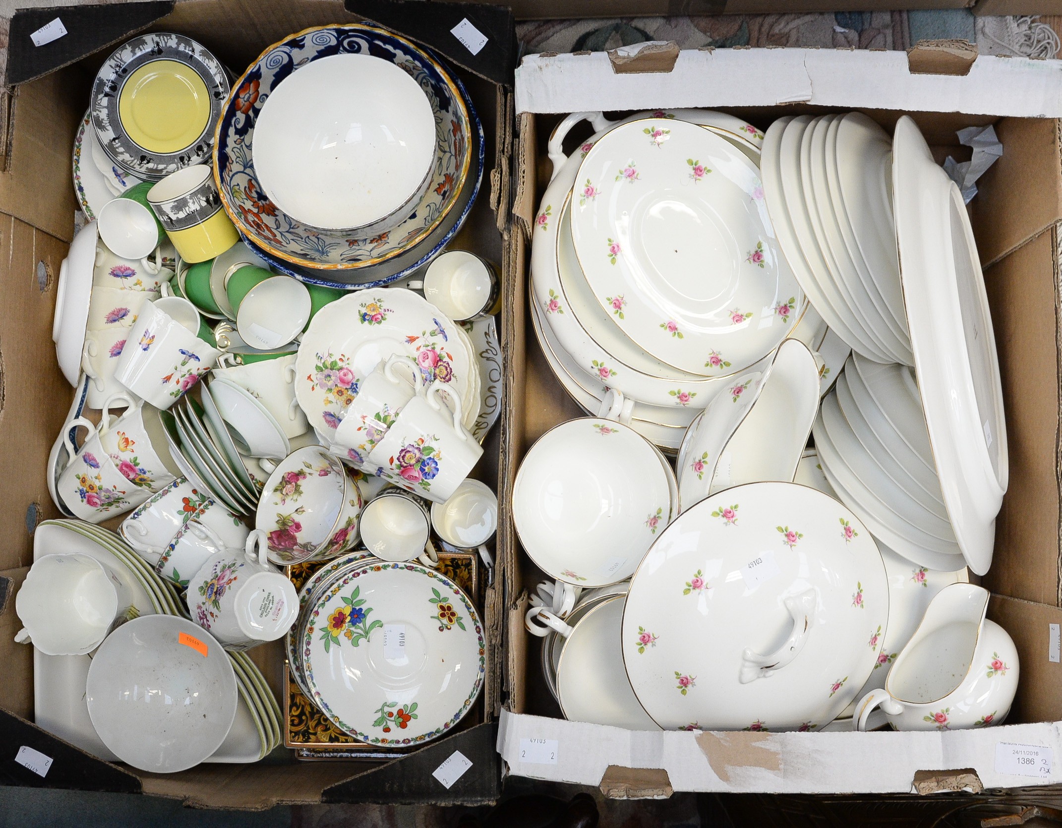 A box containing a part dinner set,