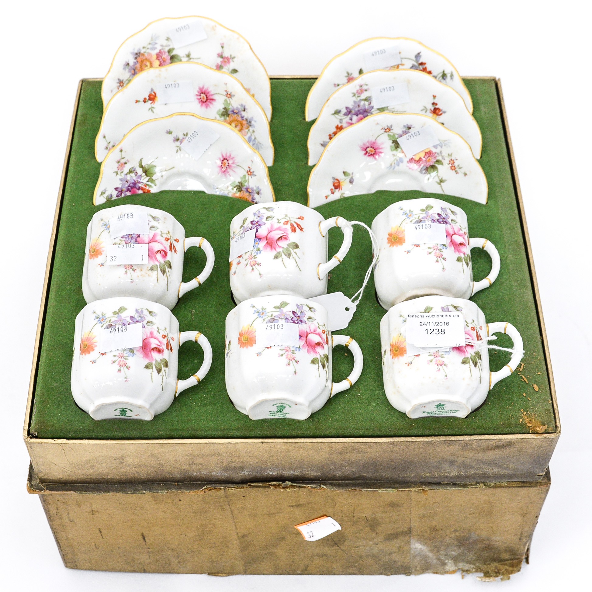 A Royal Crown Derby 'Derby Posies' teaset, comprising six cups and saucers, boxed,