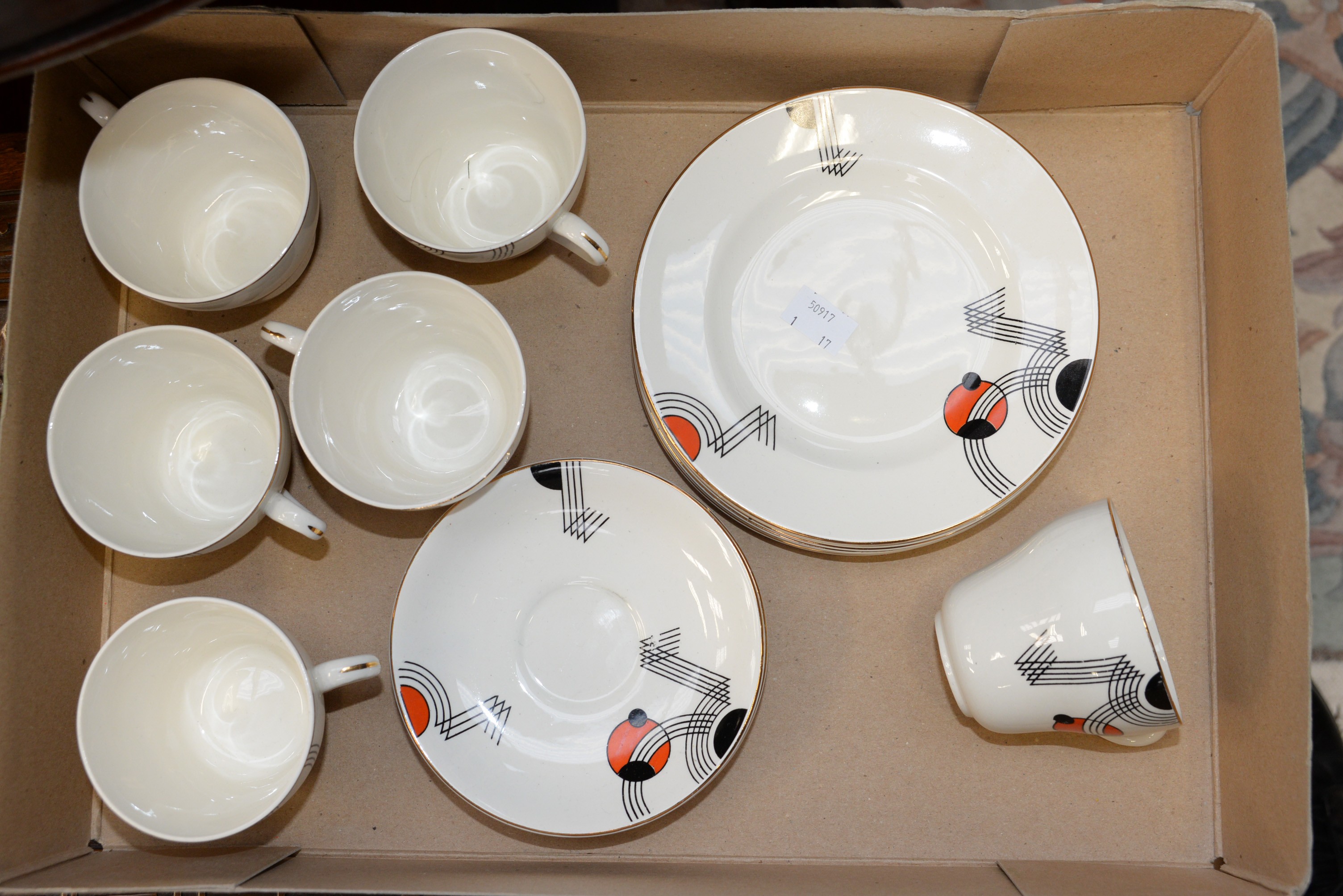 An Art Deco Midwinter tea set for six, including cups,